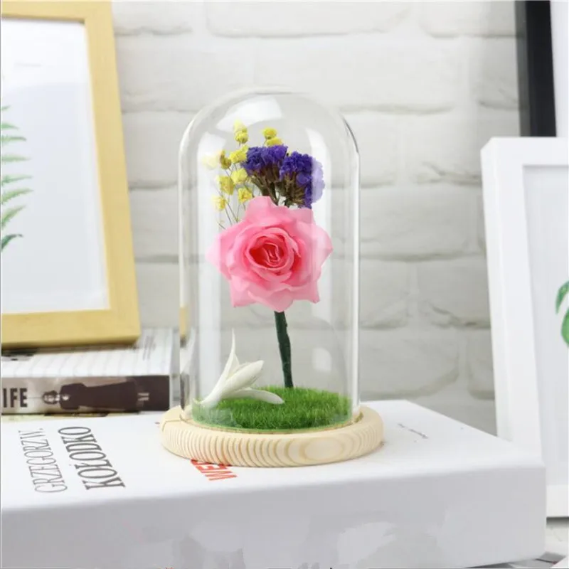 10*20cm Flat Log Base Glass Dome Vase Home Decoration Creative Transparent Cover Wedding DIY Friend Favor Gift