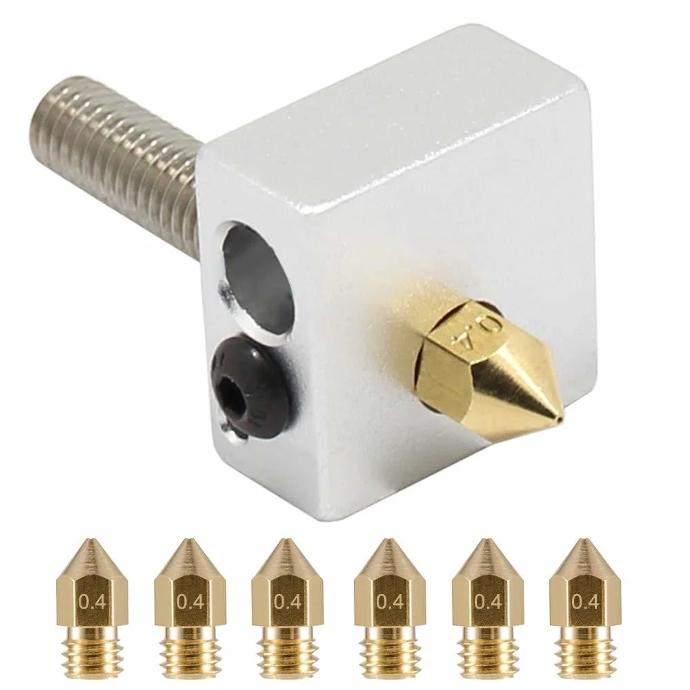 3D Printer 0.4mm MK8 Extruder Nozzle M6 Head 1.75mm 30mm Length Throat Heater Blocks Hotend for MK8 Makerbot Reprap i3 Anet A8