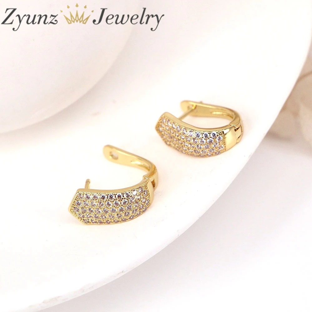 5 Pairs, Gold Plated CZ Hoop Earrings, CZ Micro Pave Geometric Earrings, Chunky Hoop Earrings, Minimalist Hoops Earrings