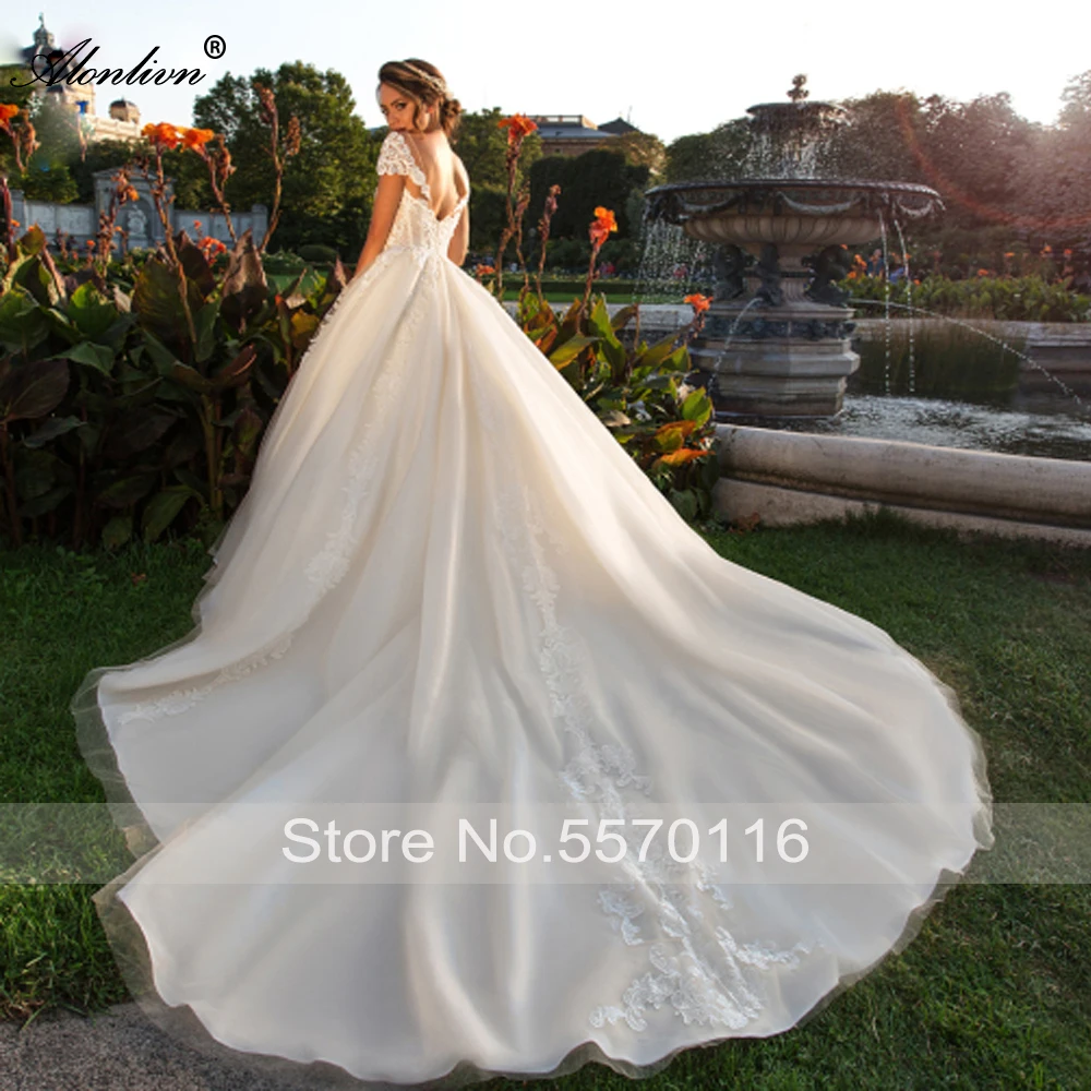 Alonlivn-Personalizado Soft Tulle Ball Gown, vestidos de casamento elegantes, Apliques Querida, vestidos de noiva