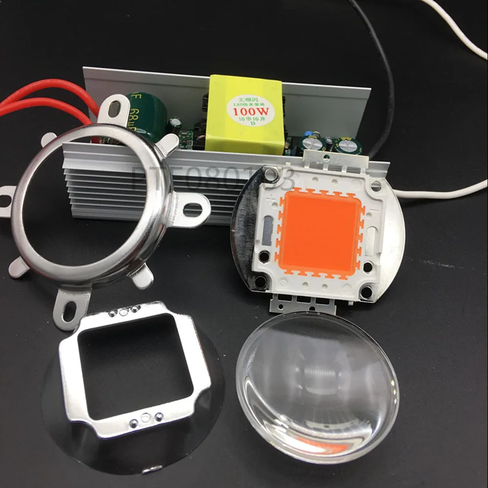 100W LED Att High Power 3000k/ 6000k 4000K 400-840nm Lampa LED + Radiator + 100W LED Driver Lens