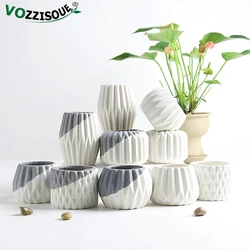 Creative Ceramic Diamond Geometric Flowerpot Simple Succulent Plant Container Green Planters Small Bonsai Pots Home Decoration