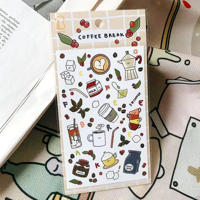 Korea BONITO Coffee Break Stickers Aesthetic Scrapbooking Material Milk Mug Bean Cutting Die Journal Sticker Stationery Supplier