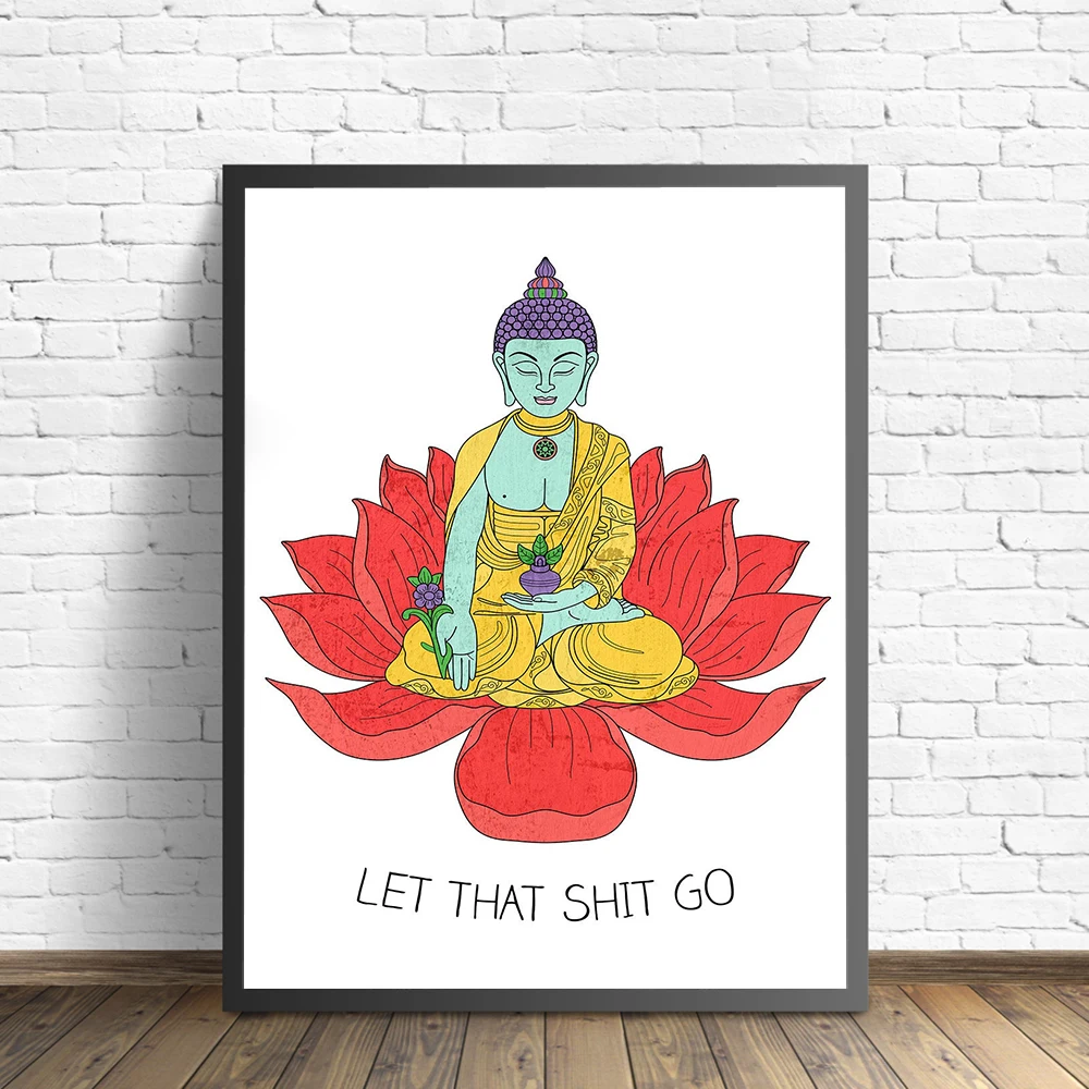 Funny Bathroom Sign Canvas Painting Prints and Posters Let That Go Quote Bathroom Wall Art Buddha Zen Yoga Picture Home Decor