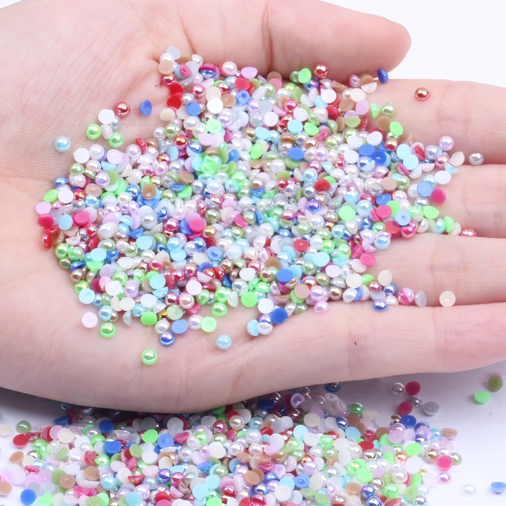 

3mm 10000pcs/lot AB Colors Half Round Pearls Imitation Flatback Glue On Resin Beads For Jewelry Making Garments DIY Accessories