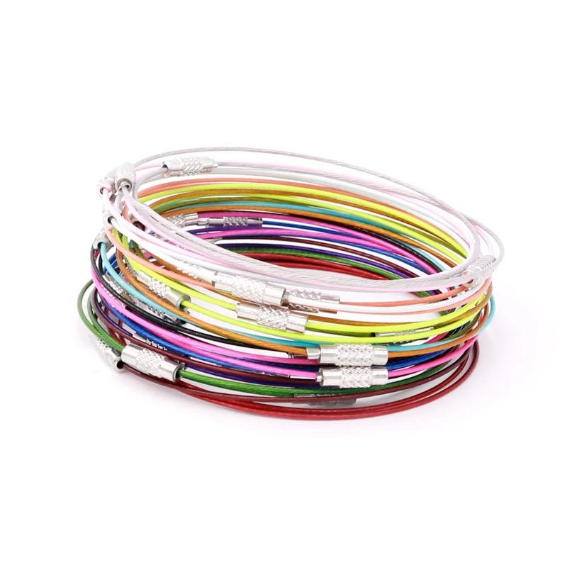 10pcs/lot 9 Inch Silver 1MM Steel Wire Cable Chain Bracelet Cord Screw Clasps Bracelets DIY Circle Jewelry Making Findings