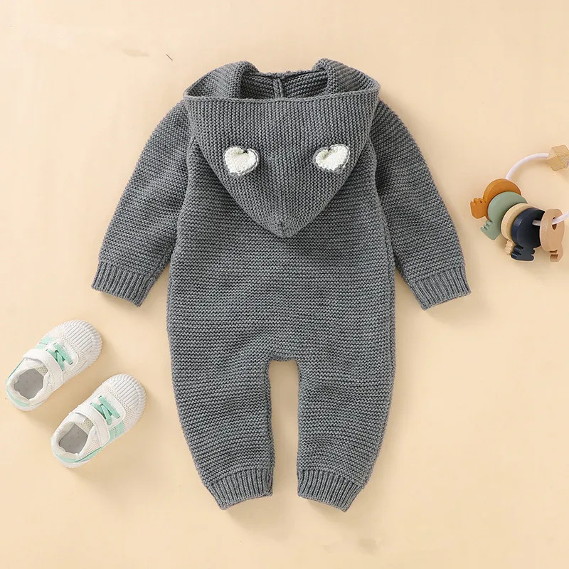 New Infant Baby Rompers Winter Clothes Newborn Baby Boy Girl Knitted Sweater Jumpsuit Hooded Kid Toddler Outerwear