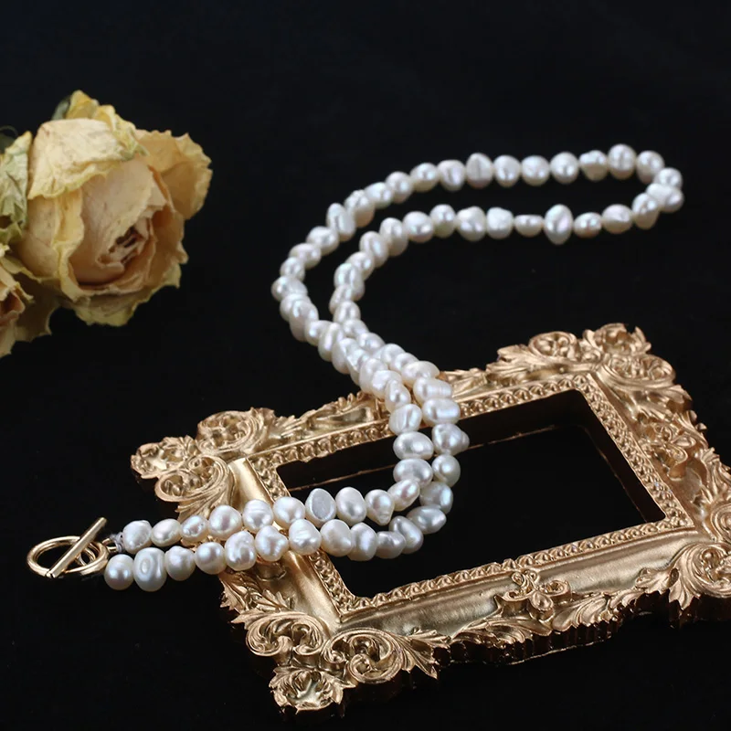 Cauuev Natural freshwater pearl Clavicle necklace 14K Gold filled round buckle exquisite 6-7mm pearls jewelry necklace NCE