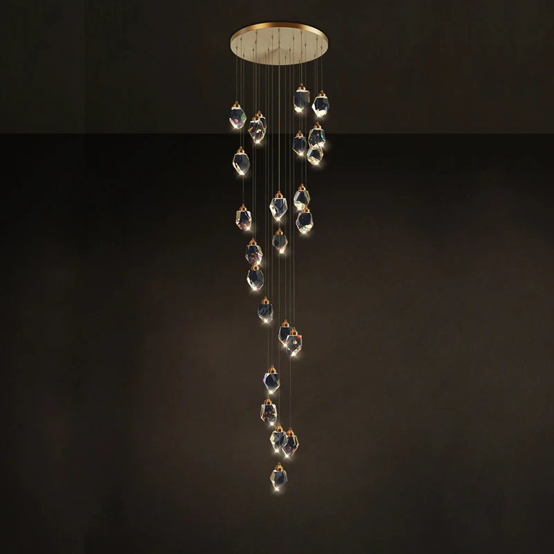 

LED Luxury Copper Crystal Stone Golden Lustre Suspension Luminaire Lampen Pendant Lamp.Pendant light For Staircase