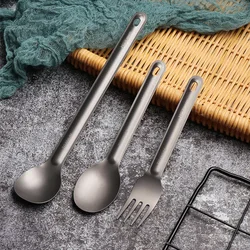 1Pc Portable Titanium Long Handle Spoon Outdoor Camping Picnic Tool Light Titanium Cookware EDC Environmental Cutlery Fork