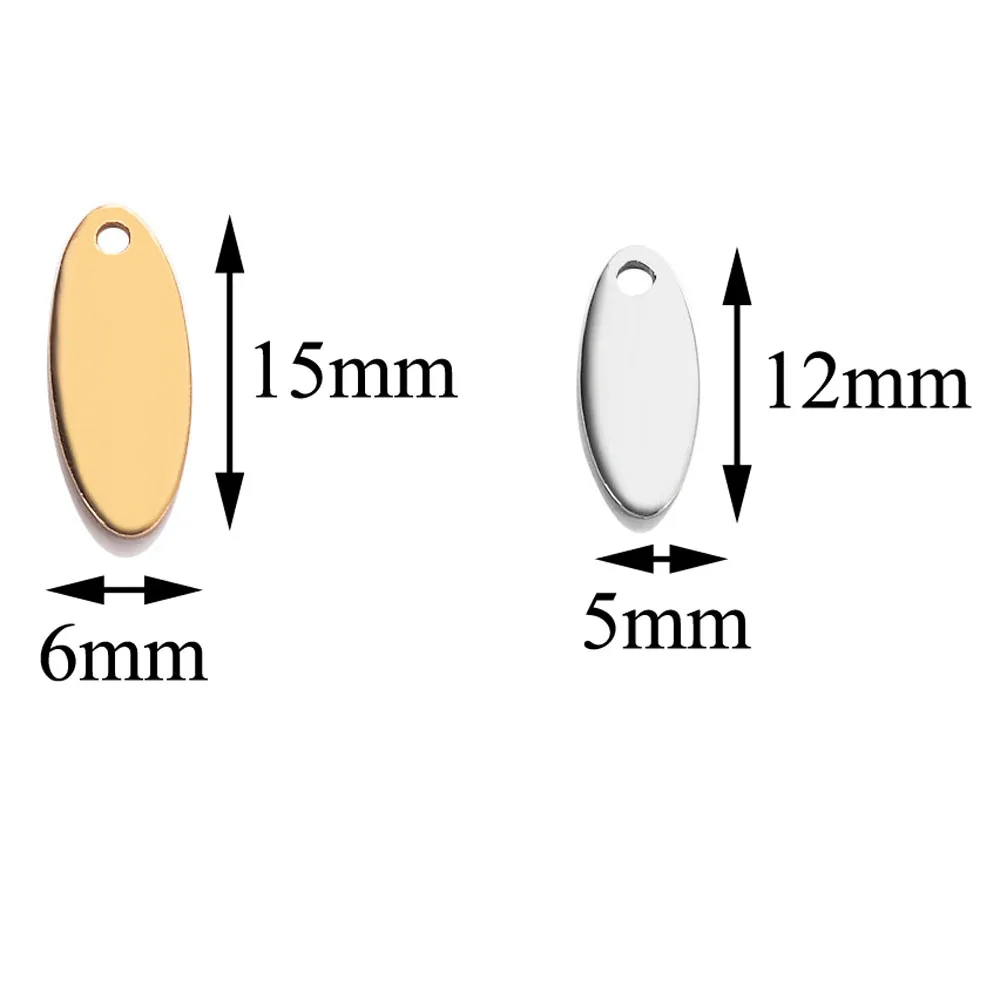 50Pcs/Lot Stainless Steel Blank Oval Tags Charm Pendants Bracelet Necklace DIY For  Jewelry Making Accessories Findingss
