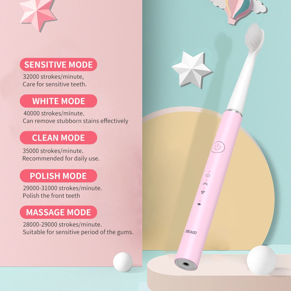 SEAGO elektryczna soniczna szczoteczka do zębów 360 zmodernizowane automatyczne szczoteczka do zębów z akumulatorem wodoodporna wymienne główki do szczoteczki SG548