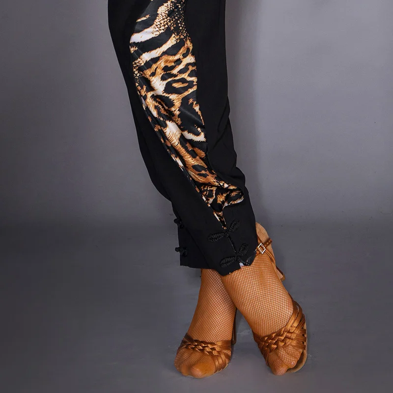 Pantalones de baile latino para mujer, pantalón estándar nacional de cintura alta, estampado de leopardo, ropa de práctica de baile latino, DQS6688, novedad de 2021