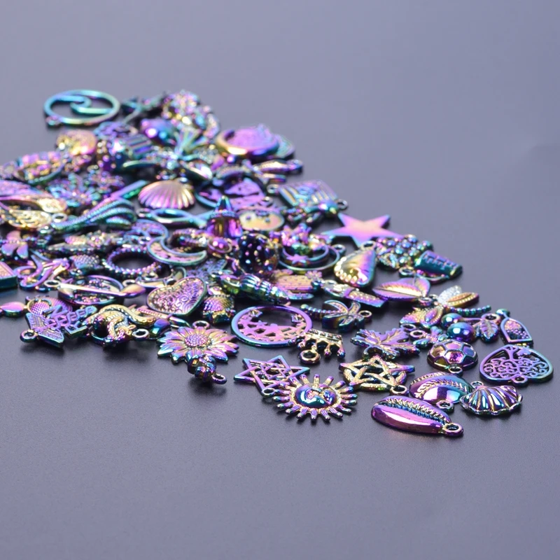 100 pcs/Lot Mix Rainbow Charm Pendant Animal Food Charms For Jewelry Making DIY Moon Sun Accessories Vintage Handmade Materials