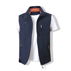Männer Weste Jacken Weste 2022 Frühling Neue Einfarbig Stehen Kragen Klettern Wandern Arbeit Sleeveless mit Tasche M-6Xl Marke Verkauf