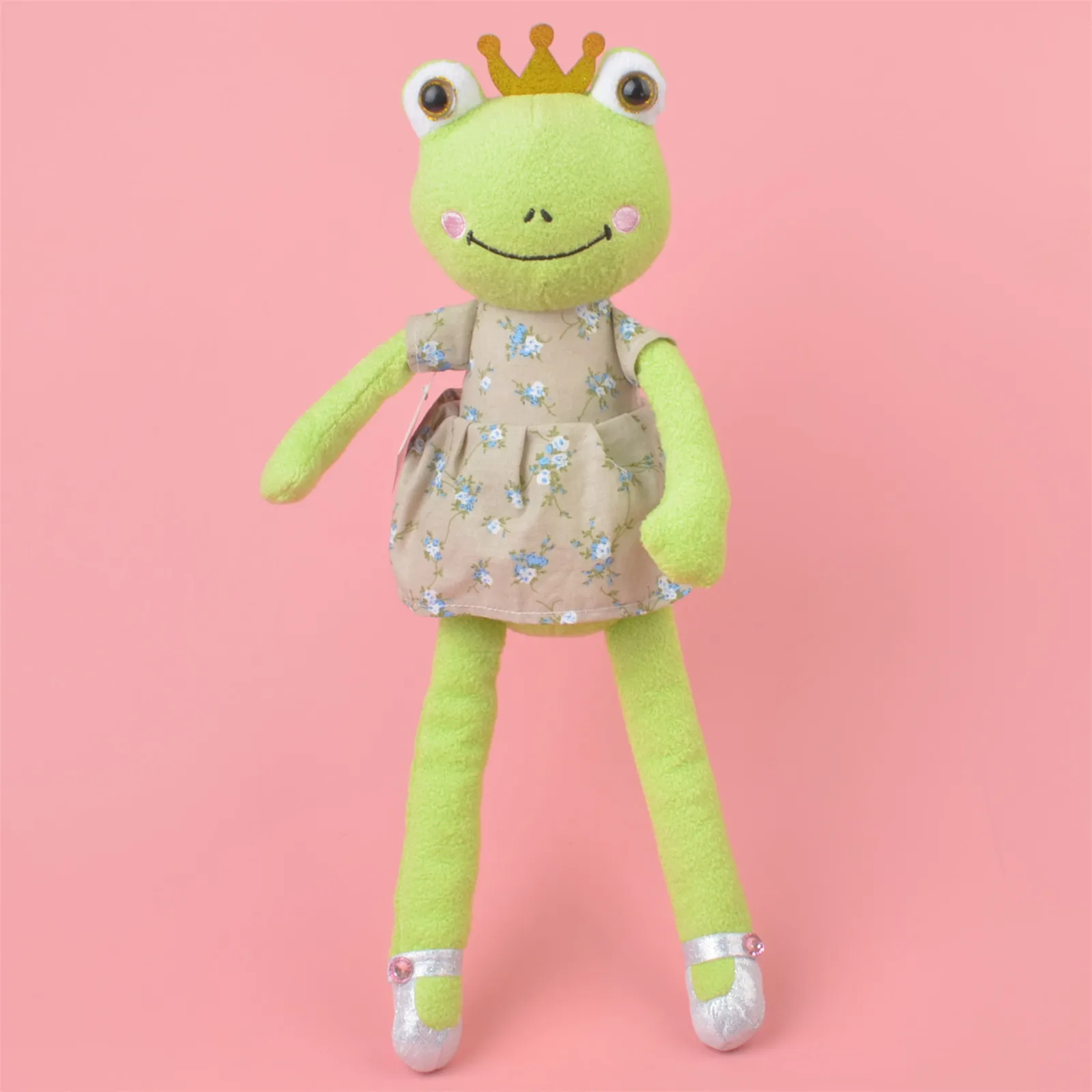 35cm Cute Green Crown Princess Frog Plush Toy Soft Plushie Stuffed Frog Carton Animal Doll For Children Christmas Gift