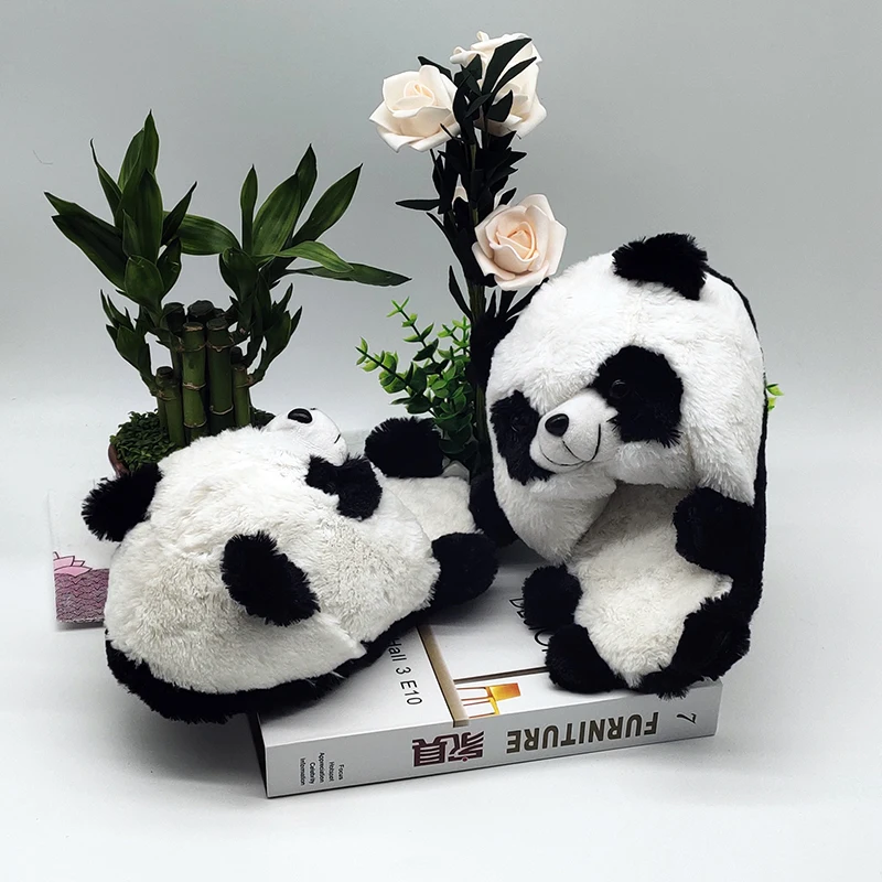 panda Indoor Slippers Special offer custom warm winter lovers home slippers floor lovers shoes Flat Furry Plush Slippers