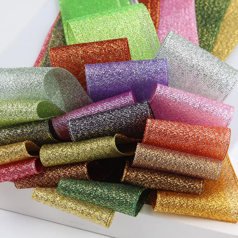 10Meters Ribbons Gold Silver Glitter Silk Satin Ribbons Crafts Wedding Decorative DIY Ribbons Bow Christmas Gift Wrap Decor