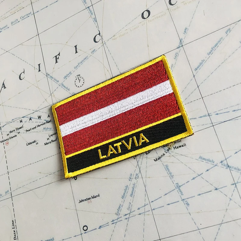 LATVIA  National Flag Embroidery Patches Badge Shield And Square Shape Pin One Set On The Cloth Armband   Backpack  Decoration