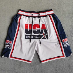 Pantalones cortos de baloncesto con bolsillos, Shorts bordados del equipo de EE. UU. Dream, MM MASMIG White 1992