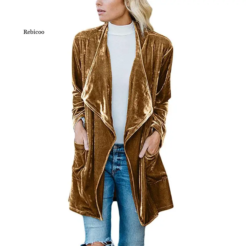 

Women's New Autumn and Winter Cardigan Jacket Gold Velvet Mid-Length Windbreaker