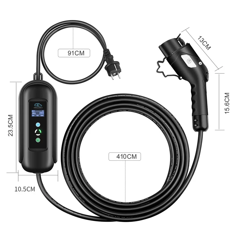 ANDAIIC Type 2 Portable EV Charging Box Cable Switchable 8/10/13/16A Schuko Plug Electric Vehicle Car Charger EVSE 1.8-3.6KW