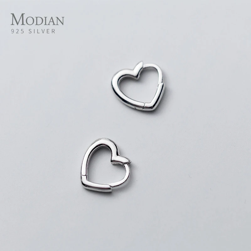 Modian-Boucles d'oreilles créoles à breloques romantiques pour femmes, coeurs simples exquis, véritable argent regardé 100% 925, accessoires de bijoux féminins