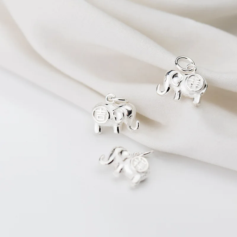 100% 925 Sterling Silver Lucky Elephant Dangle Charms Handcraft Bracelet Necklace Silver Pendants DIY Jewelry Making Supplier