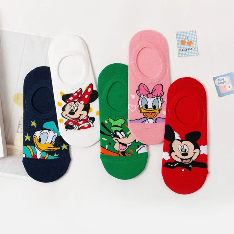 Summer Casual Cute Women Socks Cartoon Disney Mickey Minnie Donald Duck Daisy Cotton Invisible Funny Ankle Low Female Boat Sock