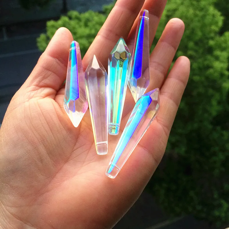 25pcs 55*12mm AB Color Crystal Prisms Icicle Drops Hanging Pendants (Free Rings) For Chandelier Parts Beads Curtain Accessories