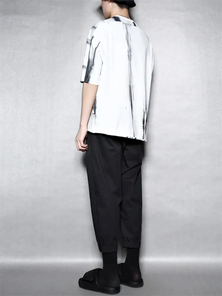 Men's New Classic Contracted Hong Kong Style Is Loose And Invisible Pleated Casual Knight Pants Nine Points Of Pants Male Trend