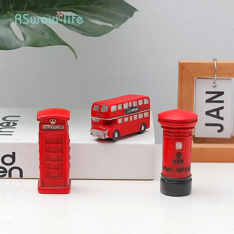 Retro Red England Telephone Booth Postbox Bus Children\'s Creative Home Desktop Gift Resin Decoration Crafts Home Decorations