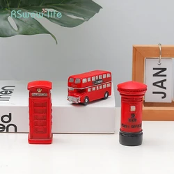 Retro Red England Telephone Booth Postbox Bus Children's Creative Home Desktop Gift Resin Decoration Crafts Home Decorations