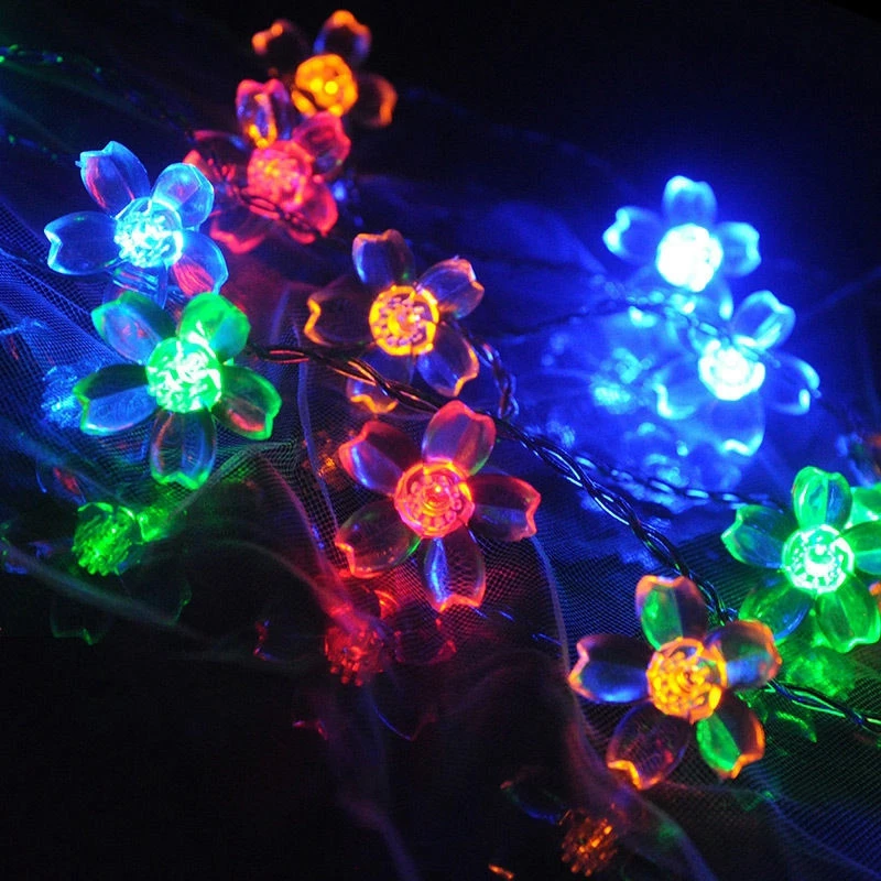 Flores de herry pêssego flor led string luzes 10/20/30/50m à prova dwaterproof água luzes de fadas guirlanda para o natal capina decoração de casa