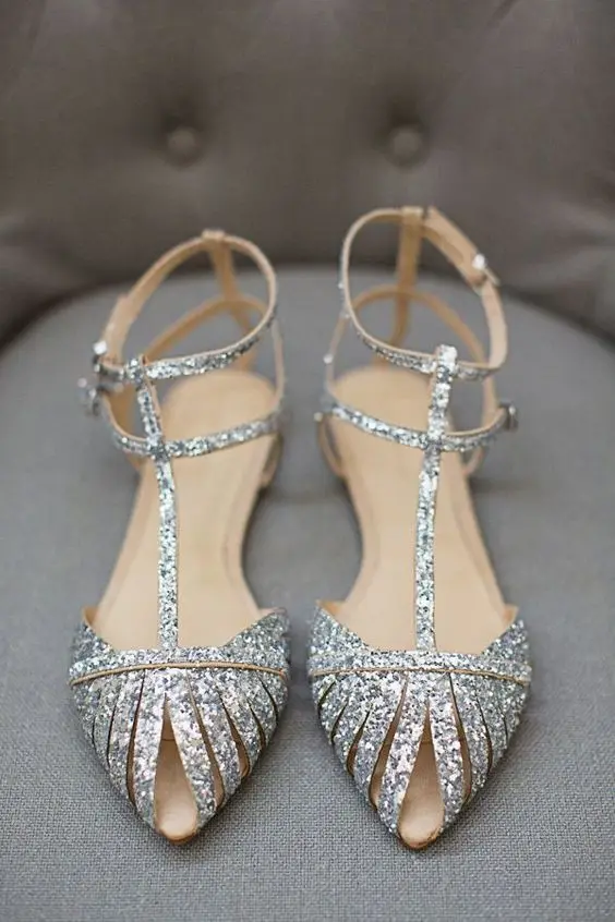 Ladies bling diamond cutout flats wedding shoes bridal shoes peep toe cover heel cutout sequin shoes bling footwear plus size 43