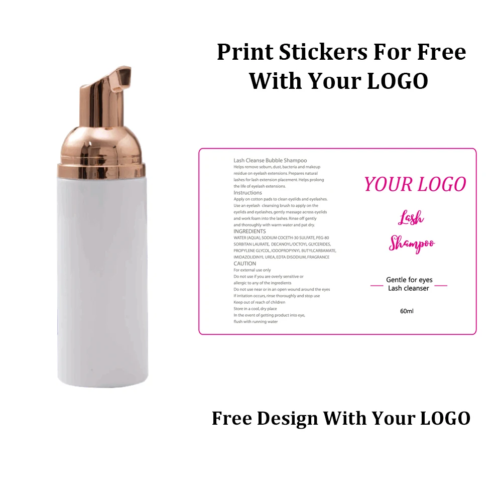 60ml Design And Customize Stickers With Your LOGO Eyelash Extension Foam Cleanser Shampoo Mousse Pump No Stimulation