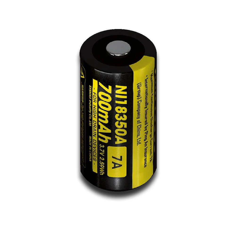 new NITECORE Rechargeable IMR18350 7A 700mAh 3.7V 2.59Wh Lithium 18350 Li-ion Battery for High Drain Devices Flashlight