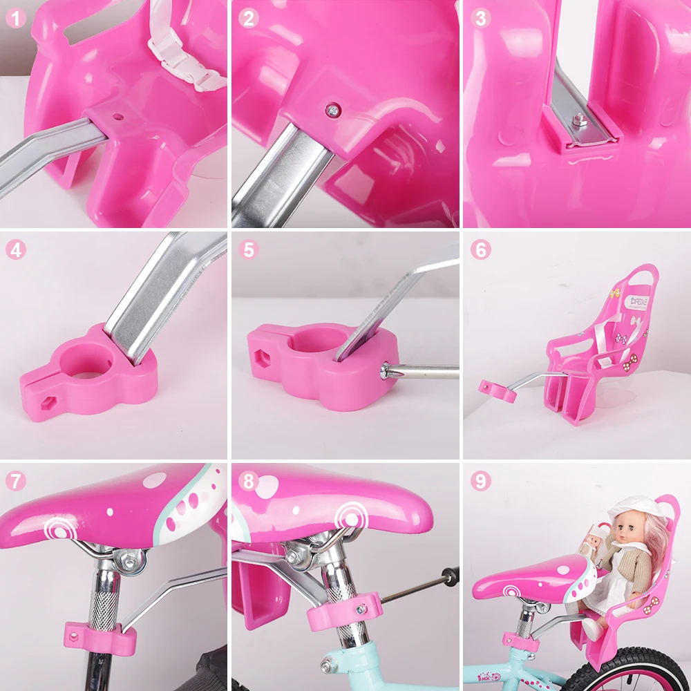 HILAND, tija de sillín de bicicleta para niños, asiento de muñeca con soporte para bicicleta de niño con pegatinas decorativas, bicicleta de bebé,