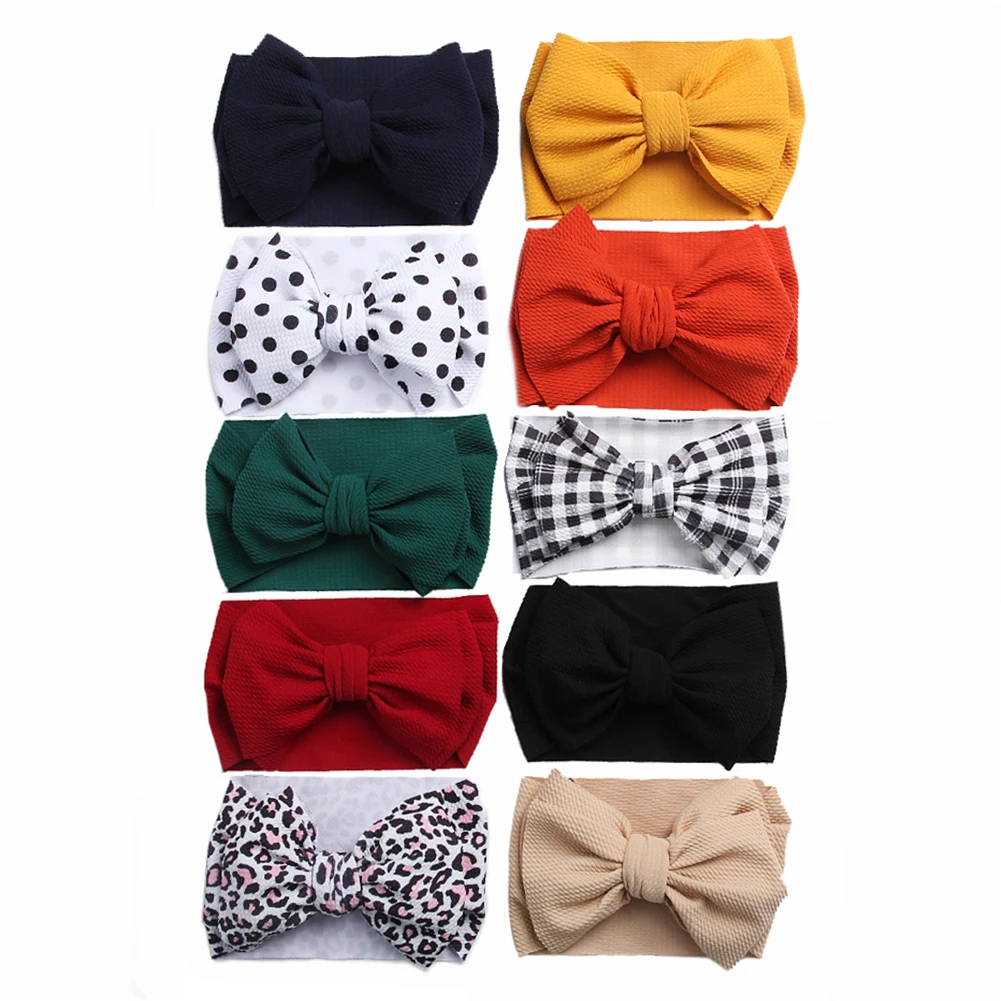 10Pcs/Lot Solid Bullet Baby Headbands Hair Bow Knot Hairbands Princess Girls Flower Print DIY Headwraps Kids Photography Props