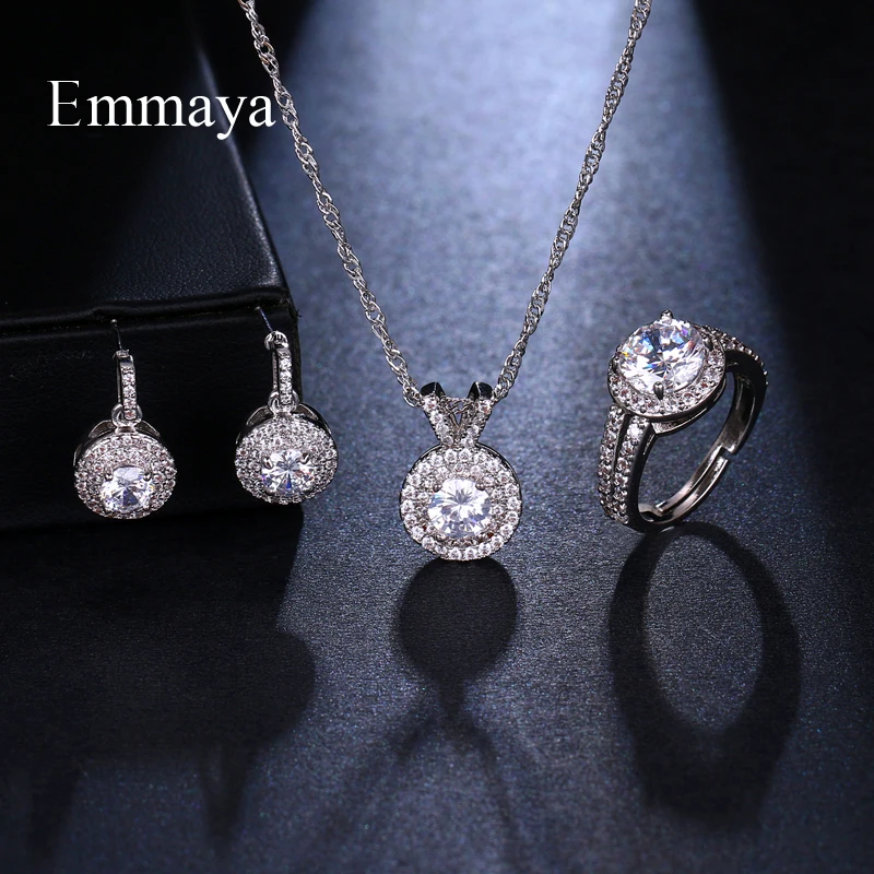 Emmaya Exclusive Top Quality Fashion Trinket Sets White Zircon 3PCS Jewelry Sets Wedding Party Gift