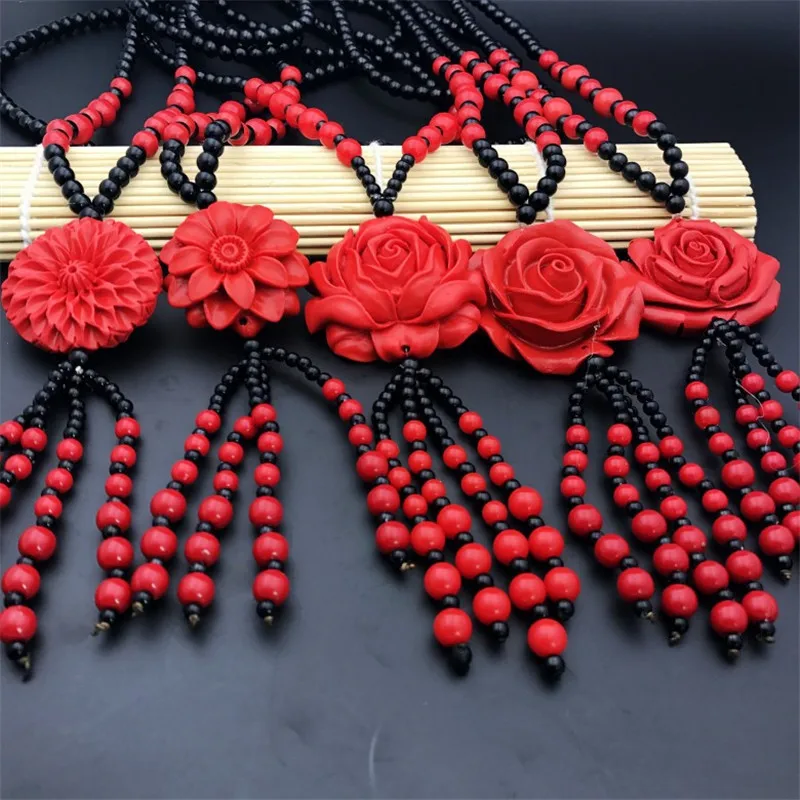 Red Cinnabar Carved Lucky Pendant Necklace Chain Bead Pendants Necklaces Women Jewelry Transshipment Gift