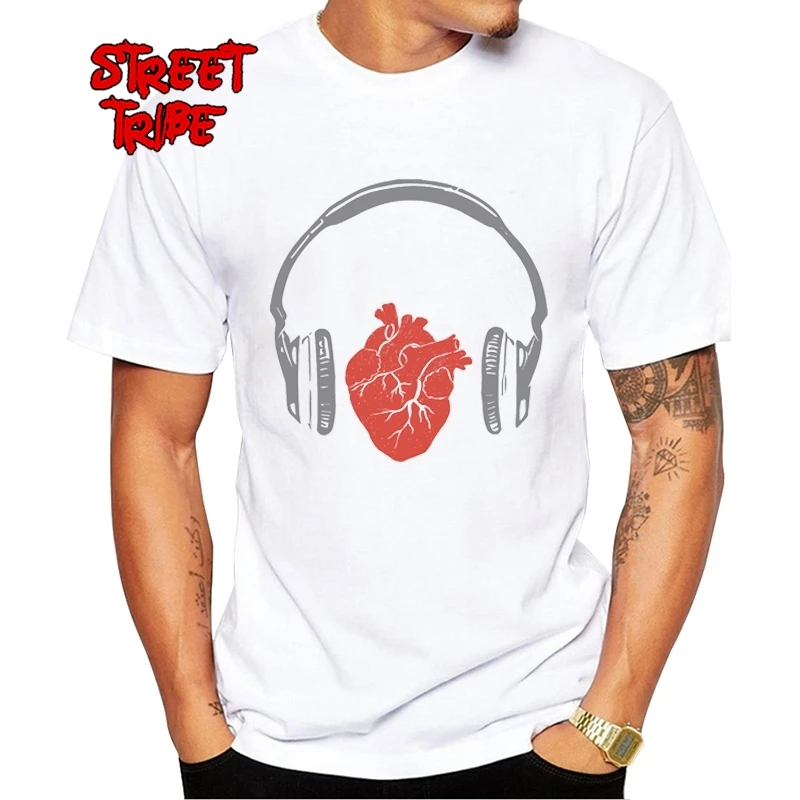 Listen to Your Heart Print T-Shirt Fashion Casual Fitness Cool O-neck Men's T Shirt Cotton Short Sleeve Men Clothing