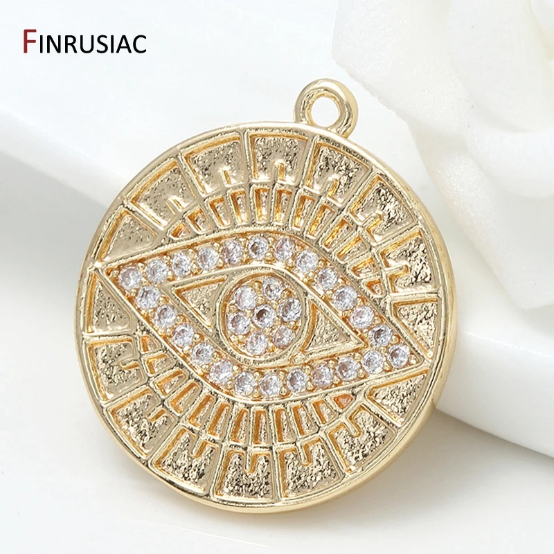New Design Charms Pendants For Jewelry Making 5 Types Pattern Gold Plated Brass Zircon Round Commemorative Coin Pendant Charm