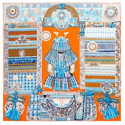 POBING Twill Silk Scarf Women Palace Tassel Square Scarves Manual Hand Rolled Echarpes Foulards Femme Wrap Bandana Hijab 90CM