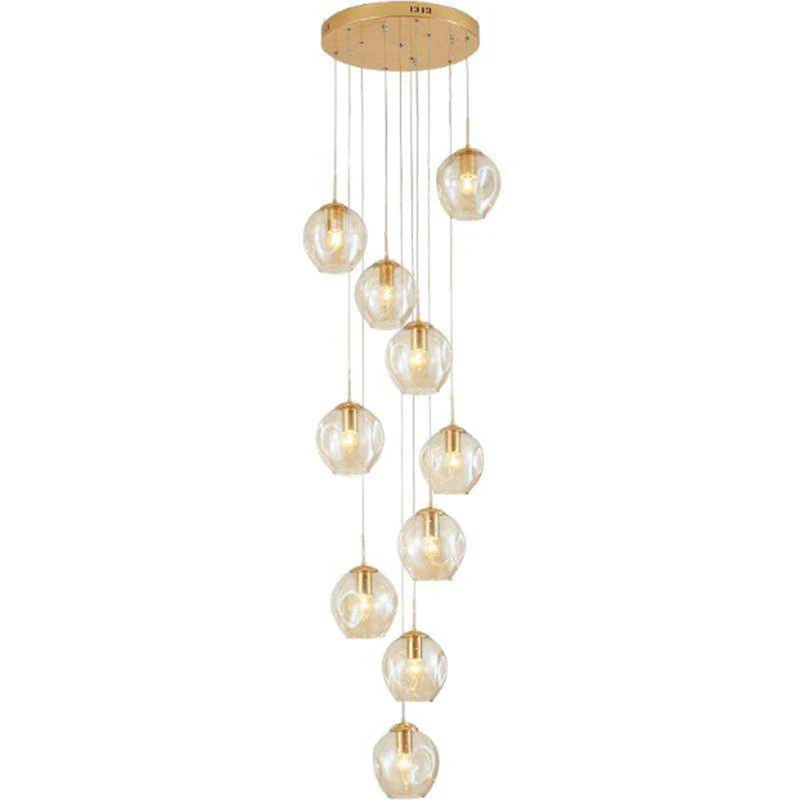 Modern Minimalist Magic Bean Chandelier Clear/Amber/Smoke Grey Glass Lampshade Golden Iron Multi-E27 Bulb