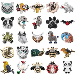 6pcs/lot Rhinestone Snap Button Bee Bird Panda Frog Owl Snap Button Charm for Metal Snap Button Charm Fit 18mm Snap Jewelry