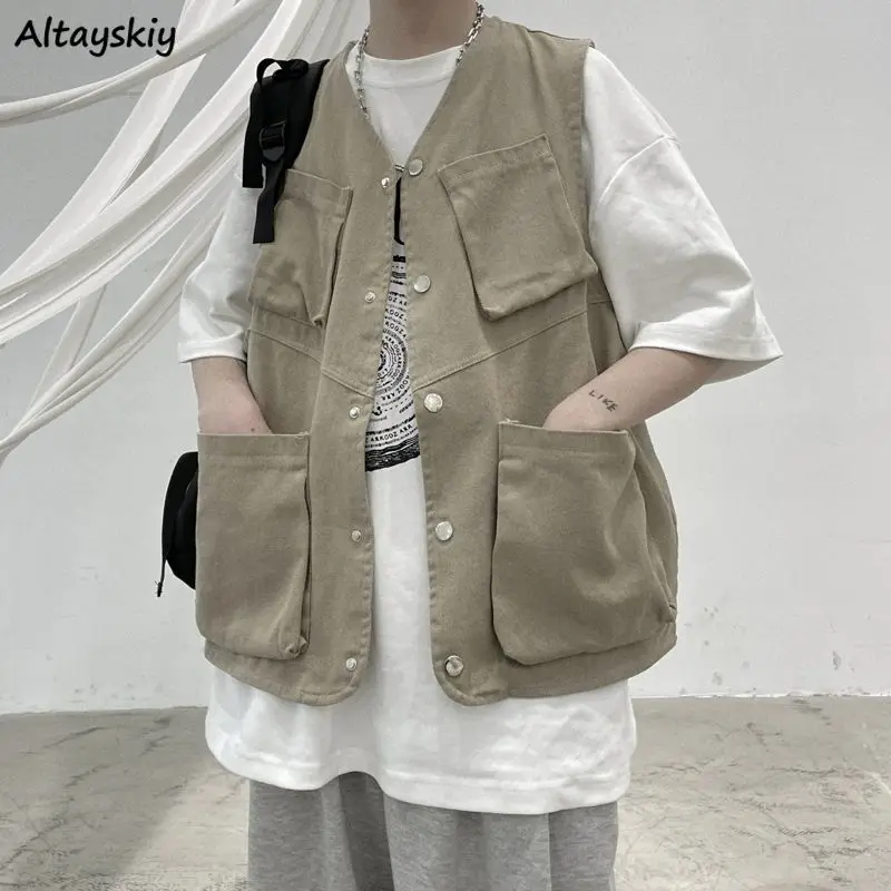 

Vests Women All-match Chic Harajuku Basic Leisure Unisex Teens Fashion 2021 Outwear Ladies Clothes Big Pockets Summer Waistcoat