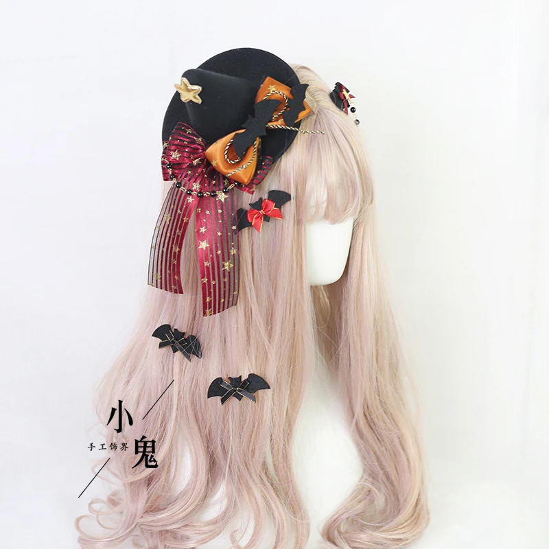 Handmade witch hat dark goth kills bow hairpin halloween lolita hard sister headdress KC hat