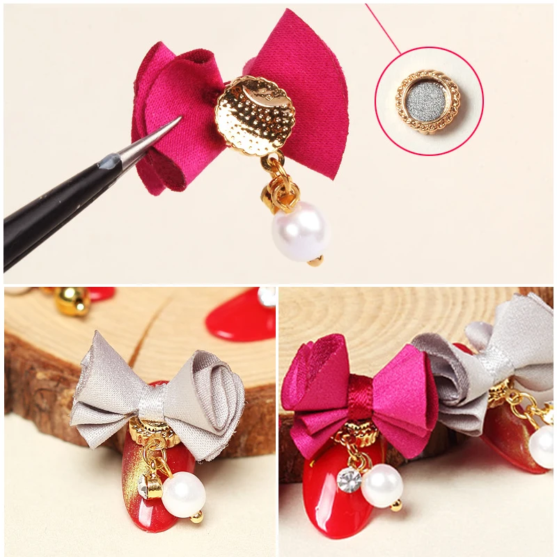 5 Chiếc Vải Nơ/Hoa 3d Móng Tay Nghệ Thuật Trang Trí Từ Có Thể Tháo Rời Mặt Dây Chuyền Đồ Trang Trí Dán Móng Tay Phụ Kiện Trang Sức