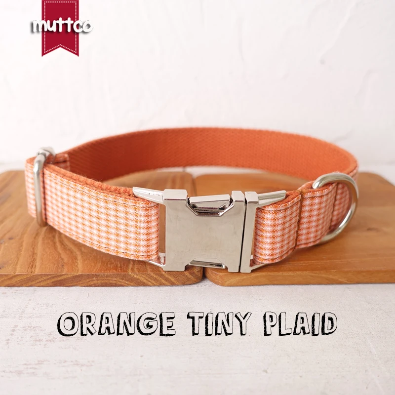 

10pcs/lot MUTTCO personalized pet dog collar leash ORANGE TINY PLAID self-design adjustable nameplate collar 5 sizes UDC105